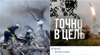 Rusija didžiuojasi raketomis pataikiusi į Ukrainos daugiabutį: išplatino nuotrauką su užrašu „Tiesiai į tikslą“ (tv3.lt koliažas)