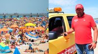 Palangos gelbėtojų vadovas Jonas Pirožnikas teigė, kad paplūdimiuose tiek žmonių dar nebuvo (tv3.lt fotomontažas)