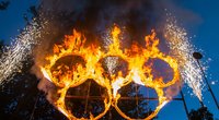“Rio 2016“ olimpinių žaidynių pradžios šventės kuliminacija – liepsnojantys olimpiniai žiedai. (nuotr. Eimanto Genio)