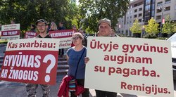 Per šimtas žmonių prie Seimo ragino nedrausti kailinių žvėrelių verslo (Paulius Peleckis/ BNS nuotr.)