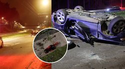 Vilniuje BMW vairuotojas sukėlė avariją – važiavusieji nukentėjo, o brendžio butelis sveikas (tv3.lt koliažas)