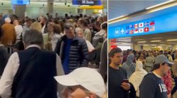 Chaosas Jungtinės Karalystės oro uostuose (nuotr. stop kadras)