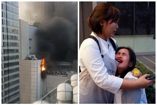 Gaisras Bankoko verslo centre: žmonės bandė gelbėtis šokdami iš ugnies apimto pastato (nuotr. SCANPIX) tv3.lt fotomontažas