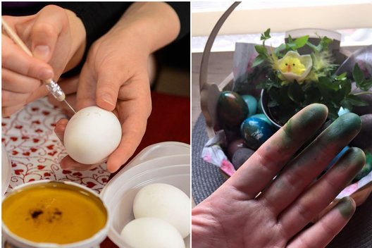 Po kiaušinių marginimo, išbandė būdą, kaip nuvalyti dažus nuo rankų (nuotr. skaitytojo)