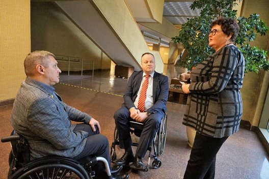 Neįgaliųjų organizacijų atstovai susitiko su Seimo pirmininku Viktoru Pranckiečiu ir Neįgaliųjų teisių komisijos pirmininku Gediminu Vasiliausku. Aldonos Milieškienės nuotr.  