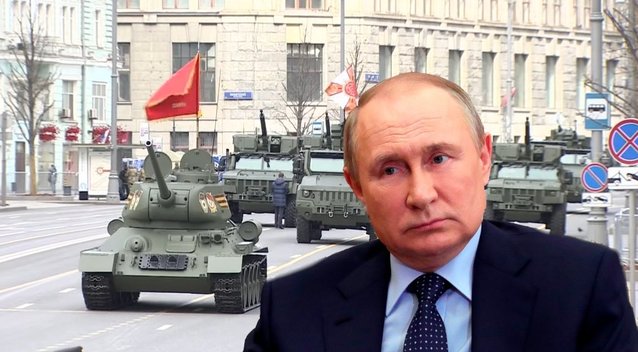 „Paskutinis paradas“: Putinas vienumoje pasitinka kuklesnį negu įprasta karinį paradą (nuotr. SCANPIX) tv3.lt fotomontažas