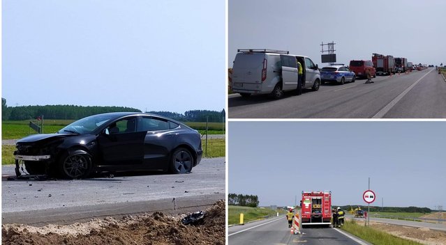 Lenkijoje lietuvis užmigo prie „Teslos“ vairo ir sukėlė tragišką avariją: ligoninėje vaikas ir moteris (nuotr. OSP Szczuczyn)  