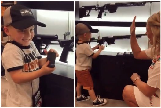 Motina moko 4 metų berniuką naudotis ginklu (nuotr. socialinių tinklų)