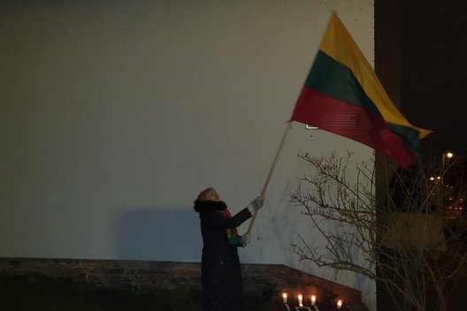 Sostinėje pareigūnai sulaikė moterį, mojavusią Lietuvos vėliava (nuotr. skaitytojo)