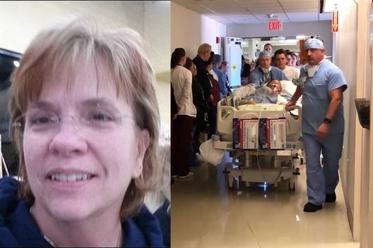 Vaizdo įraše matoma, kaip daugiau nei 100 ligoninės darbuotojų sustojo ligoninės koridoriuose ir pagerbė slaugytoją, kuri prieš mirdama paaukojo savo organus (nuotr. facebook.com)