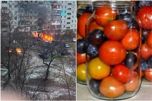 Ukrainietės poelgis tapo interneto sensacija: stiklainiu pomidorų numušė rusų droną (tv3.lt fotomontažas)