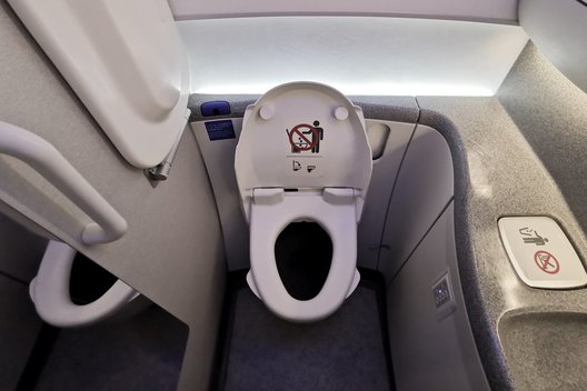 Šis klausimas kyla dažnam: kas nutinka, lėktuvo tualete nuleidus vandenį? (nuotr. 123rf.com)