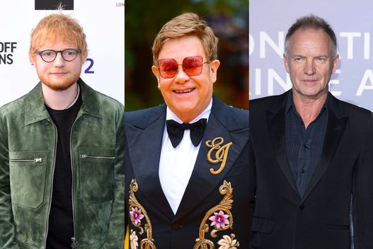 Ed Sheeranas, Eltonas Johnas, Stingas (nuotr. SCANPIX) tv3.lt fotomontažas