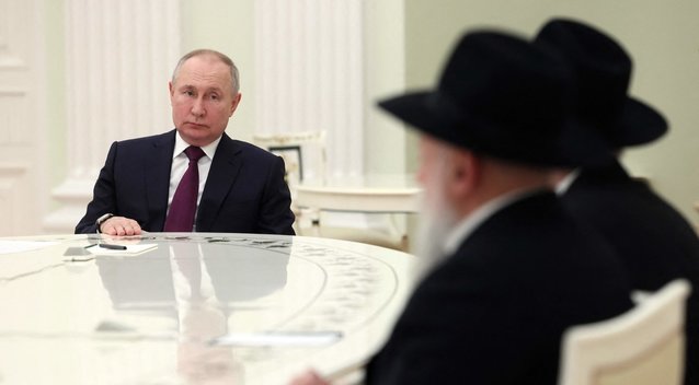 Vladimiras Putinas, vyriausias Rusijos rabinas Berelis Lazaras, Rusijos žydų bendruomenių federacijos prezidentas Aleksandras Boroda (nuotr. SCANPIX)