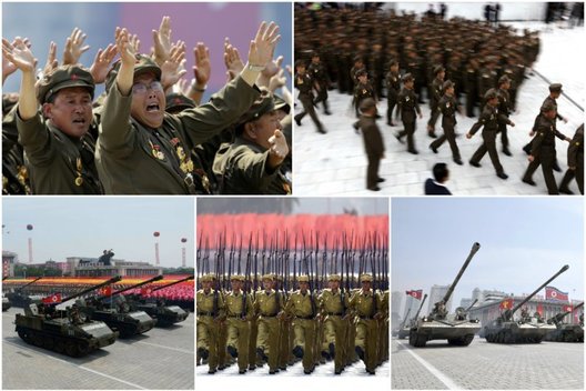 Šiaurės Korėja suruošė pompastišką karinį paradą ir įsileido užsienio žiniasklaidą (nuotr. SCANPIX)