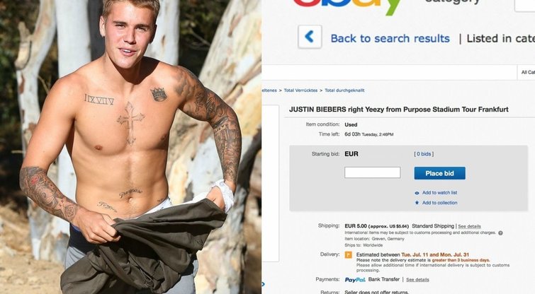 Internete parduodamas J. Bieberio sportbatis (nuotr. Vida Press)