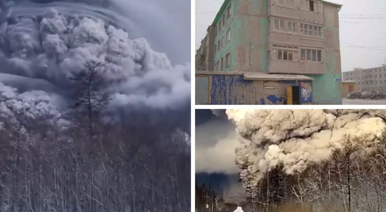 Rusijoje išsiveržė vulkanas: vietoje sniego ant galvų byra pelenai (nuotr. Telegram)