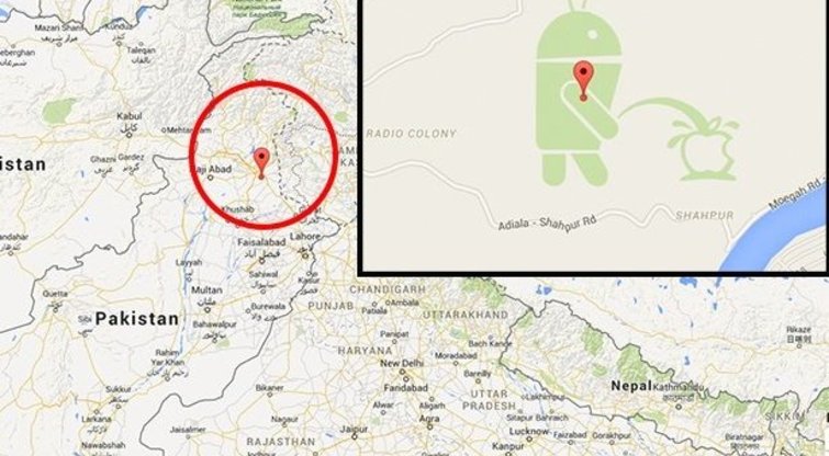 „Google maps“ siautėja: „Android“ žmogeliukas Pakistane šlapinasi ant „Apple“  