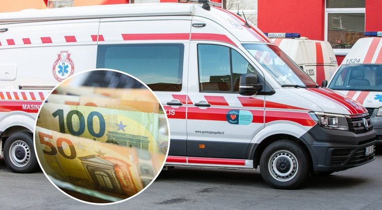 Policija ir Gargždų greitoji aiškinasi dėl greitosios automobilyje rasto 100 eurų kyšio (tv3.lt fotomontažas)