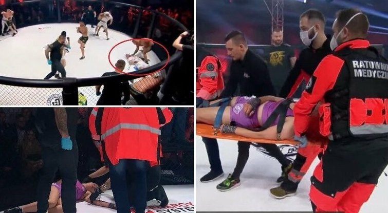 Lenkai nestabdo: MMA kovoje 5 prieš 5 – smūgiai be sąmonės gulinčiam varžovui (nuotr. Twitter)