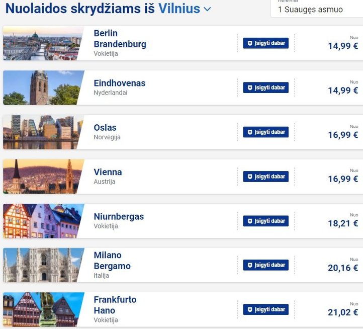Ryanair skrydžiai iš Vilniaus