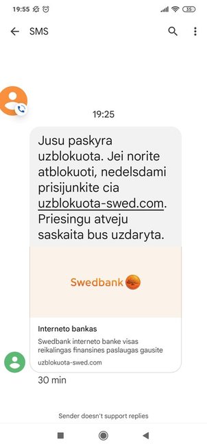 Swedbank įspėja apie sukčius