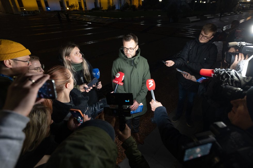 Tomo Vytauto Raskevičiaus protesto akcija prie Seimo (nuotr. Skirmantas Lisauskas / BNS)