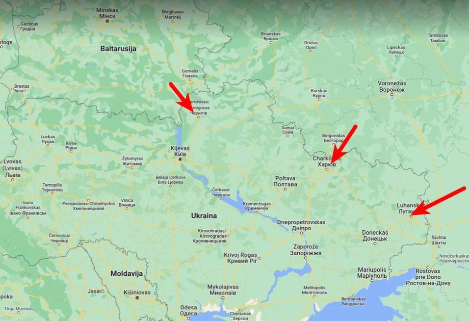 Rusijos kariuomenės pajėgų kolonos  kerta sieną Černihivo, Charkovo ir Luhansko srityse