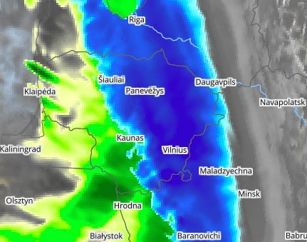 Lenkų meteorologinės tarnybos prognozė trečiadienio vakarui  