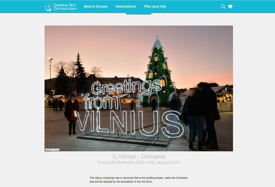 „European Best Destinations“ įvertinta Vilniaus eglė (nuotr. ekrano nuotrauka)