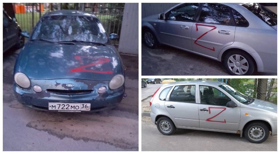 Rusijoje kažkas išpaišė 100 automobilių „Z“ raide: valdžia žada bausti už kariuomenės diskreditavimą (nuotr. Telegram)