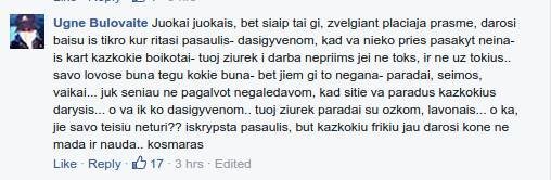 Ugnė Bulovaitės-Dausinienės komentaras po U. Kiguolio įrašu ,,Facebook“ paskyroje (nuotr. facebook.com)
