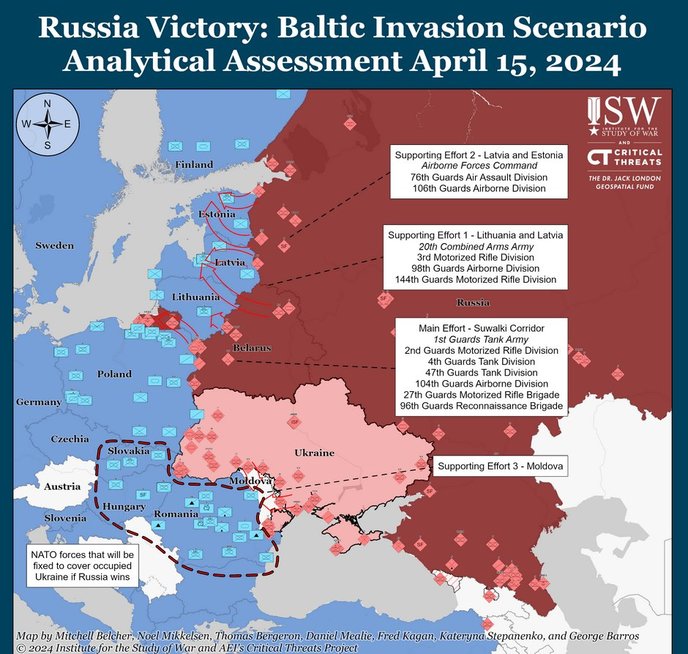 Kam NATO reikalinga Ukraina: ekspertai parodė Baltijos šalių puolimo scenarijus su laisva Ukraina ir okupuota (ISW nuotr.) (nuotr. gamintojo)