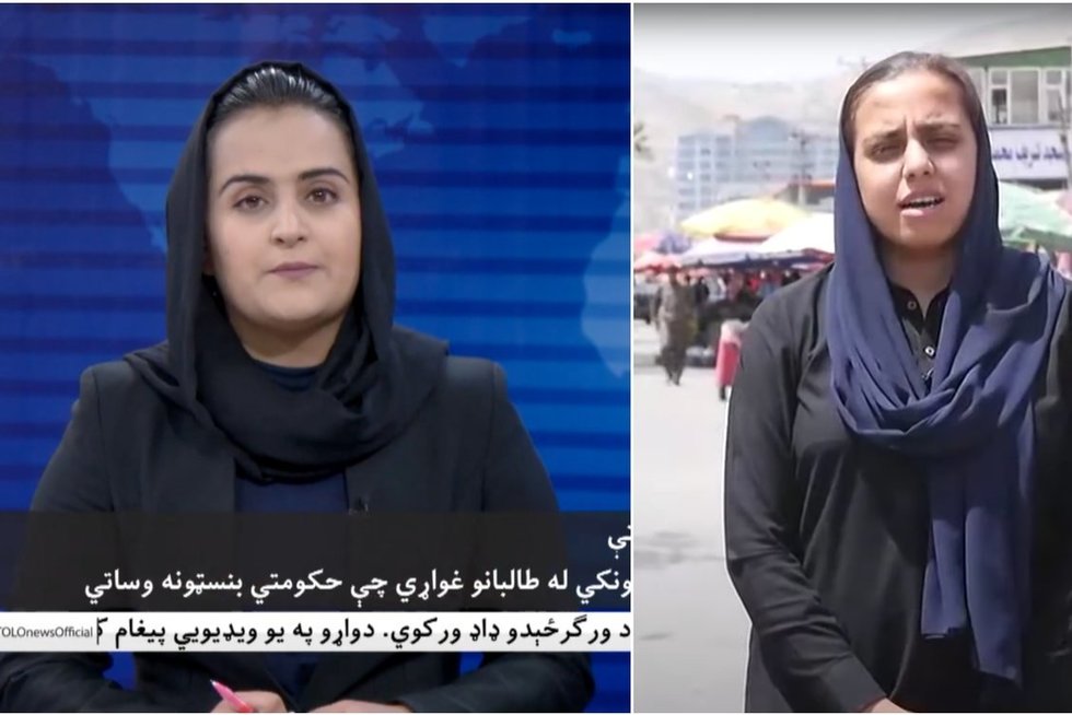 Afganistano televizijos eteryje – netikėtas posūkis: moterys nepabūgo Talibano kovotojų (nuotr. stop kadras)