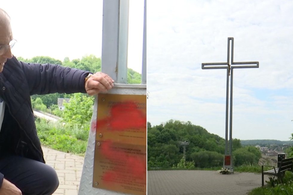 Minint 75-ąsias trėmimų metines – raudonais dažais išterliotas tremtinių kryžius Kaune: „Nieko švento nėra“ (tv3.lt koliažas)