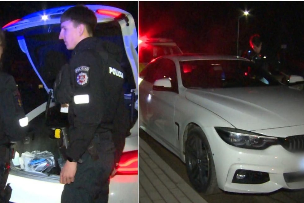 Prabangų BMW patikrinę Klaipėdos pareigūnai pradėjo tyrimą: bagažinė – lyg vogtų dalių parduotuvė (nuotr. stop kadras)