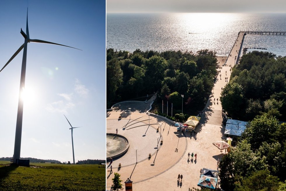 Poilsiautojai Palangoje nepritaria vėjo jėgainų parko statybai: „Horizontas jau bus ne toks“ (tv3.lt koliažas)