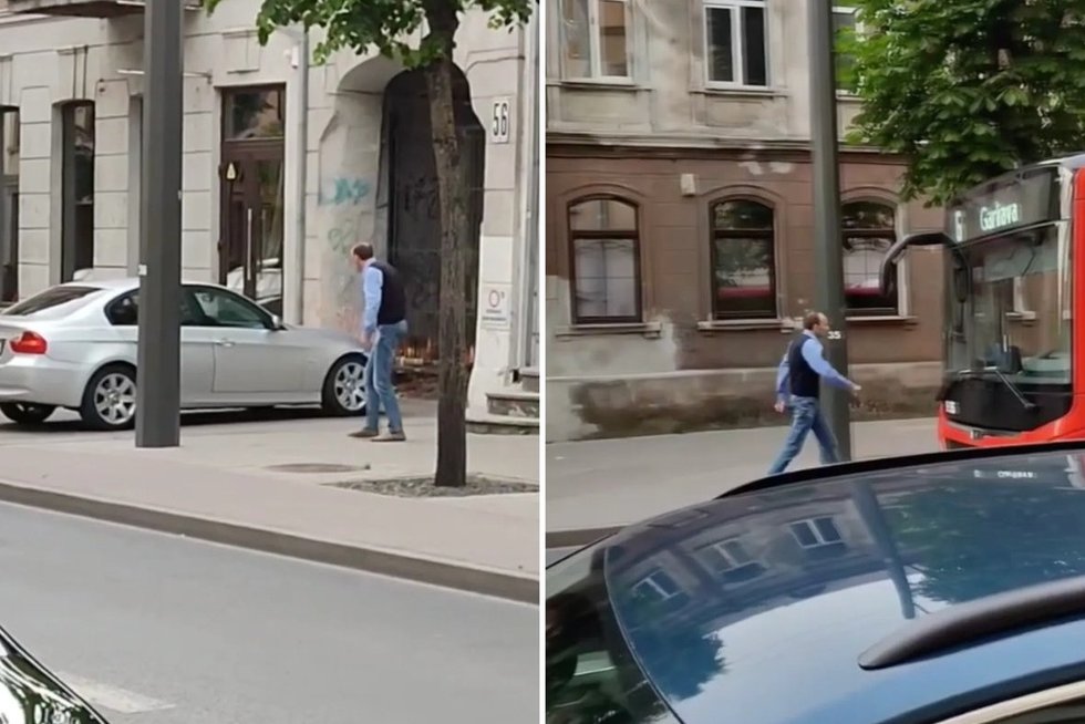 „BMW“ ir autobuso vairuotojų akistata Kauno centre: pasipylė necenzūrinė leksika (tv3.lt fotomontažas)